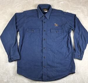 Deerskin Melton Shirt Co Mens Blue Heavy Cotton Chamois Work L USA Vintage